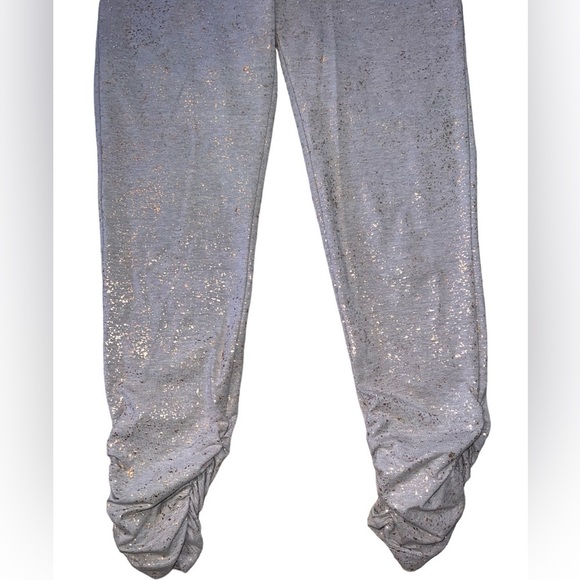 {EUC Soft Surroundings Metallic Gold Splatter High Waist Grey Legging Ruched XS} - Picture 6 of 12